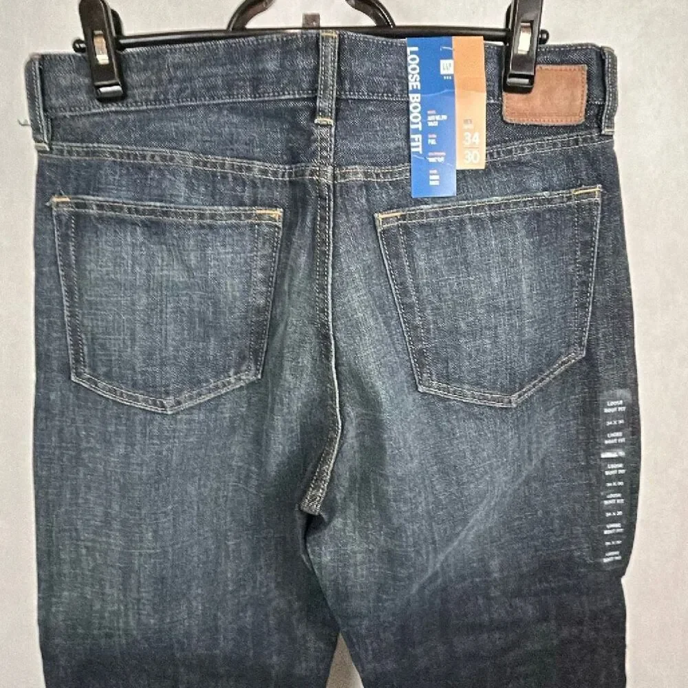 NEW Gap Loose Boot Fit Denim Jeans Mens Sz 34x30 Bootcut Relaxed Worn Rinse